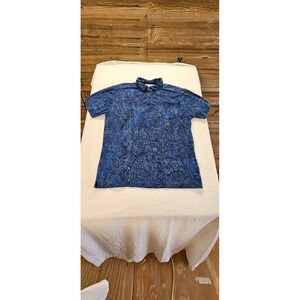 Shore Leave Mens Blue Batik Floral Medallion Cotton Short Sleeve Polo Shirt XL